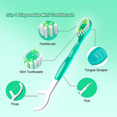 5 in 1 Mini Toothbrush & Floss & Tongue Scraper & Toothpick Set
